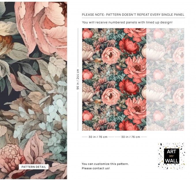 Floral wallpaper Large pastel peony flowers