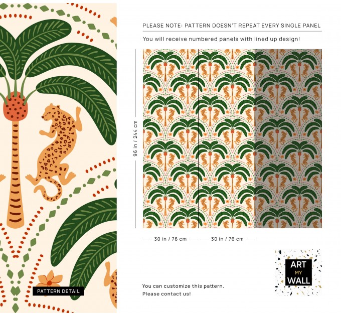 Tropical wallpaper palms and jaguars Vibrant accent wall
