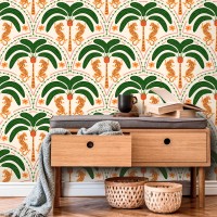 Tropical wallpaper palms and jaguars Vibrant accent wall