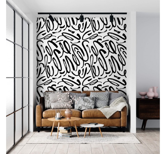Abstract contemporary wallpaper black strokes on white