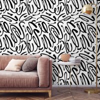 Abstract contemporary wallpaper black strokes on white