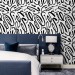 Abstract contemporary wallpaper black strokes on white