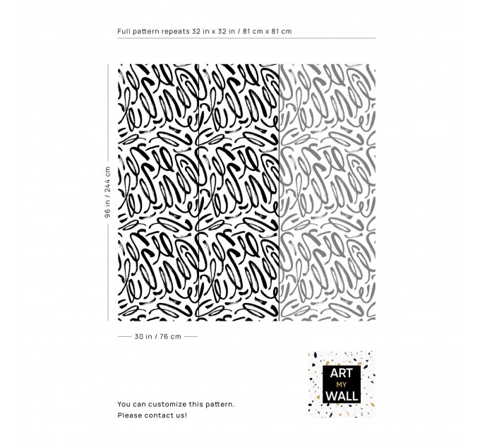 Abstract contemporary wallpaper black strokes on white