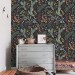 Dark folk botanical wallpaper – Whimsical forest leaves