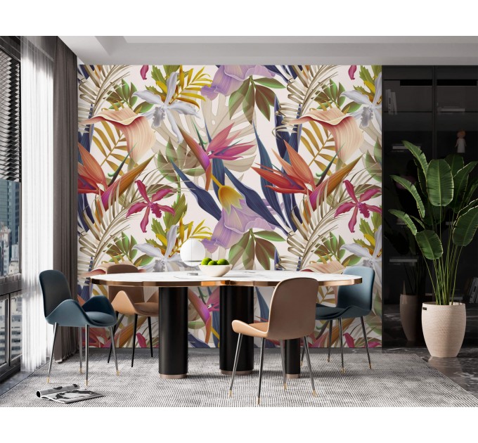 Exotic floral wall mural, large scale tropica leaves