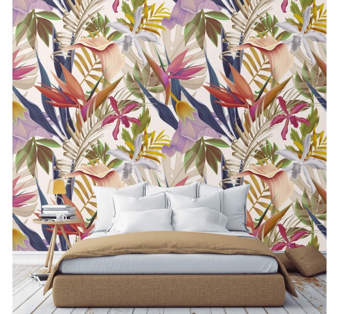 Exotic floral wall mural, large scale tropica leaves