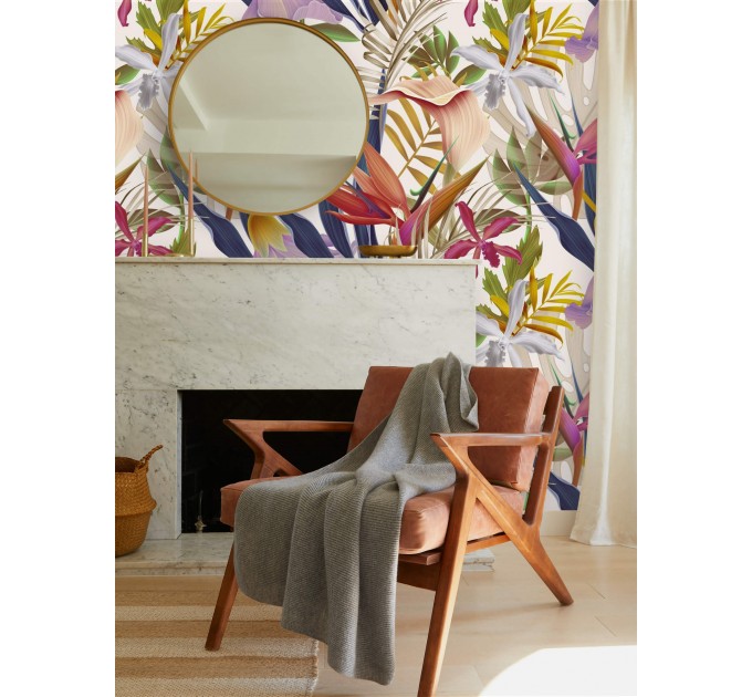 Exotic floral wall mural, large scale tropica leaves