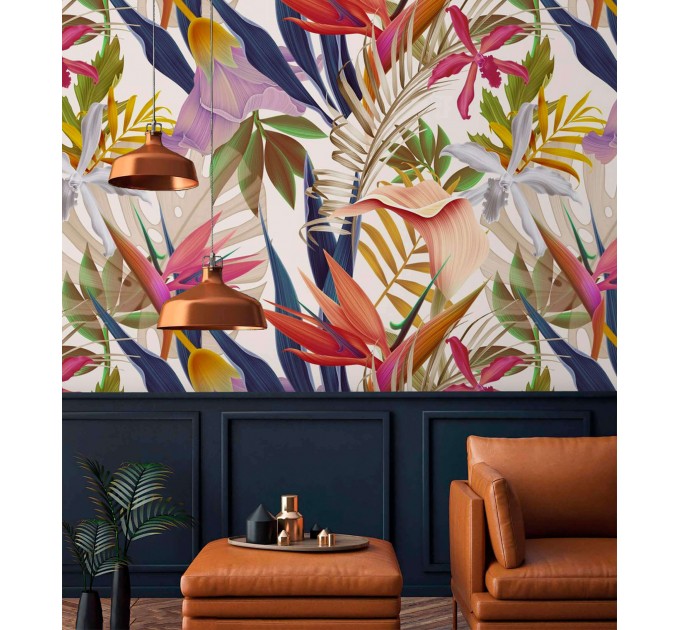 Exotic floral wall mural, large scale tropica leaves