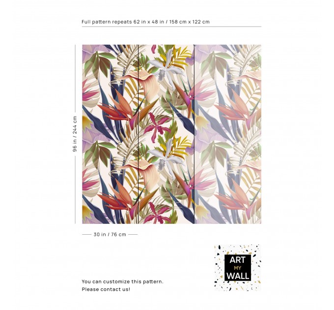 Exotic floral wall mural, large scale tropica leaves