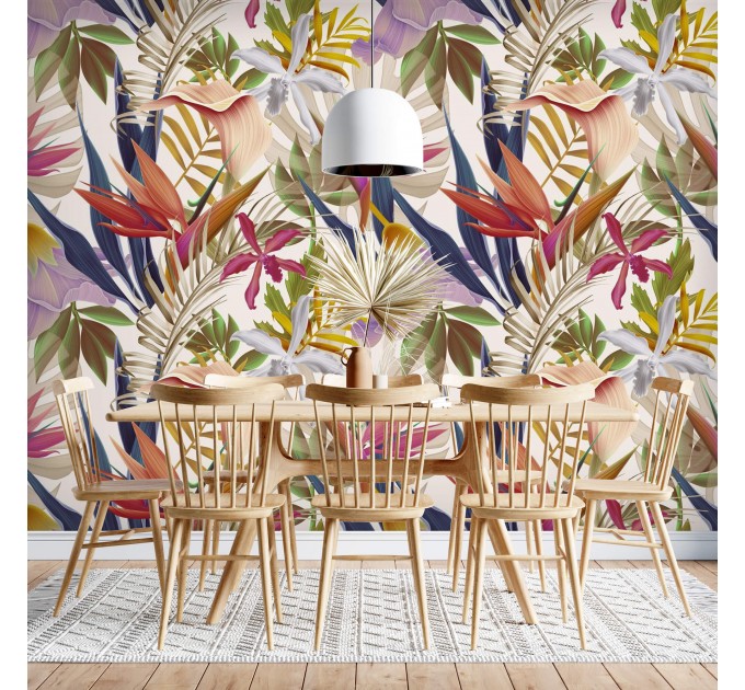 Exotic floral wall mural, large scale tropica leaves