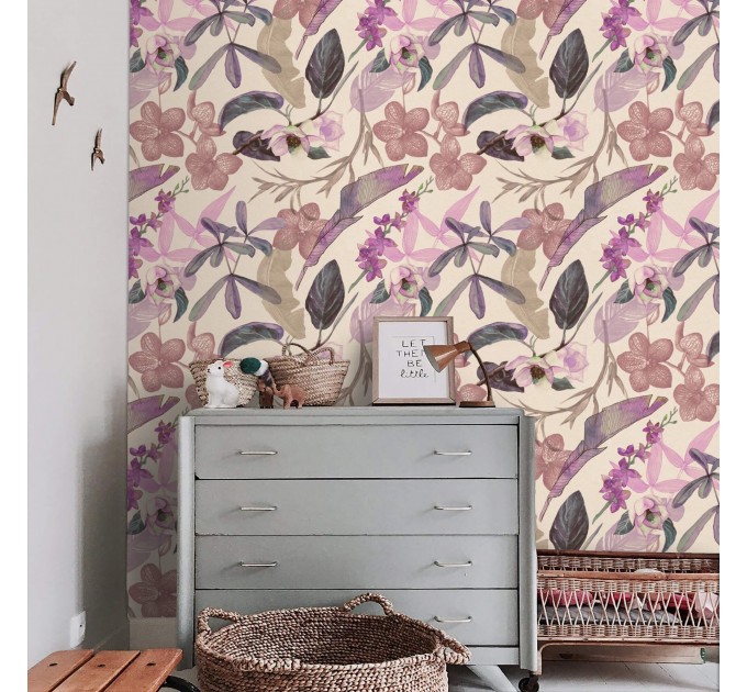 Tropical wallpaper exotic flowers, pink orchids