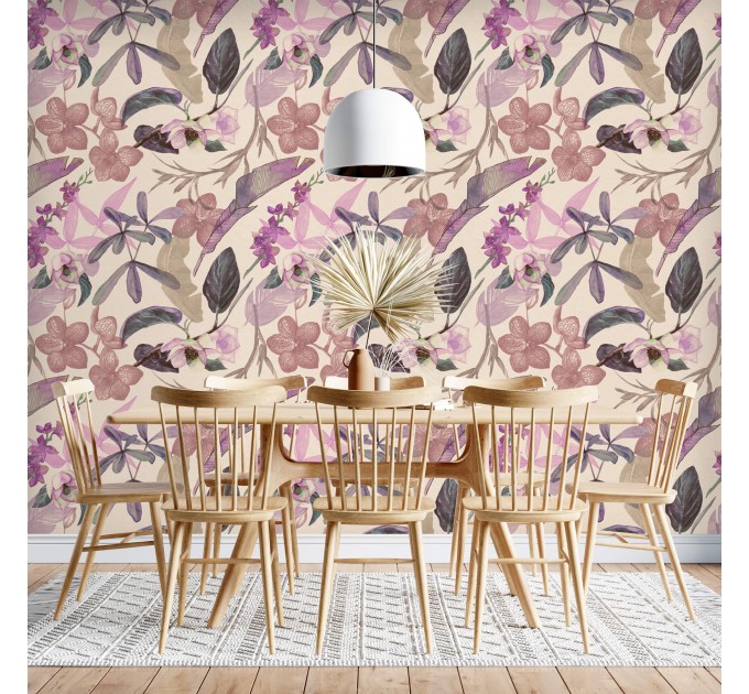 Tropical wallpaper exotic flowers, pink orchids