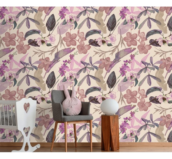 Tropical wallpaper exotic flowers, pink orchids