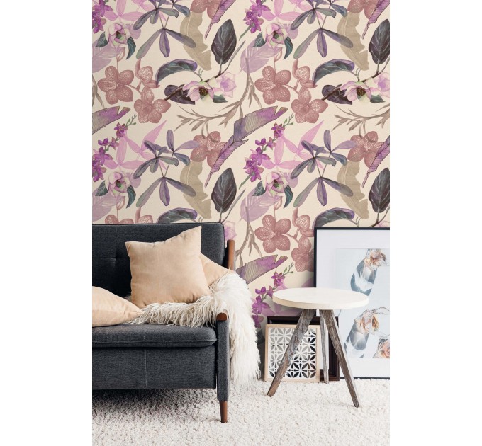 Tropical wallpaper exotic flowers, pink orchids