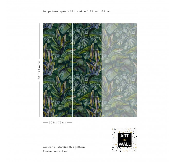 Lush tropical greenery wallpaper, watercolor banana leaves