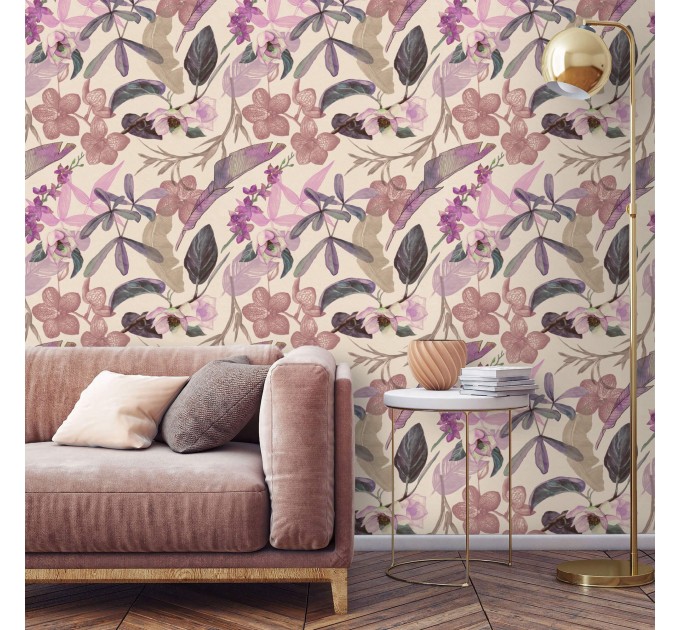 Tropical wallpaper exotic flowers, pink orchids