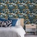 Dark blue floral wallpaper, Vintage wildflowers moody decor