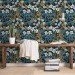 Dark blue floral wallpaper, Vintage wildflowers moody decor