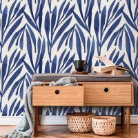 Abstract leaves wallpaper, blue watercolor foliage