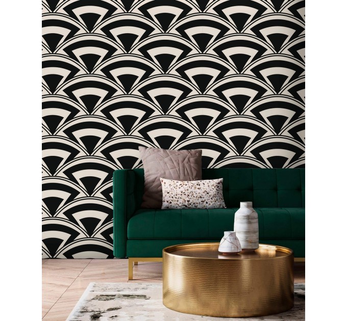 Art deco wallpaper black and white fans