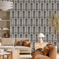 Art deco wallpaper geometric black and white accent wall decor