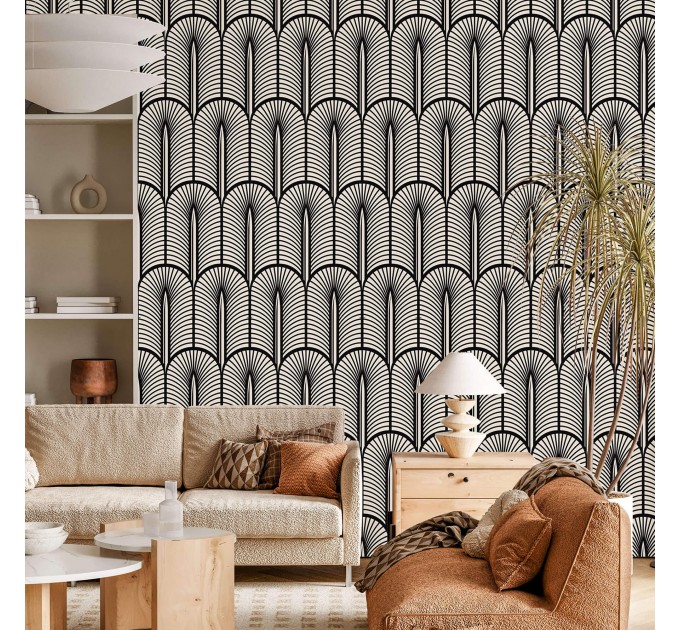 Art deco wallpaper geometric black and white accent wall decor
