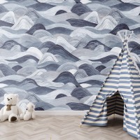 Boys nursery wallpaper, watercolor blue waves