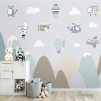 Boys wall mural mountains and planes nursery wallpaper