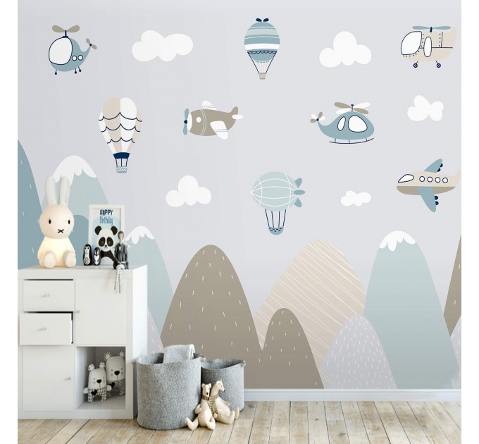Boys wall mural mountains and planes nursery wallpaper