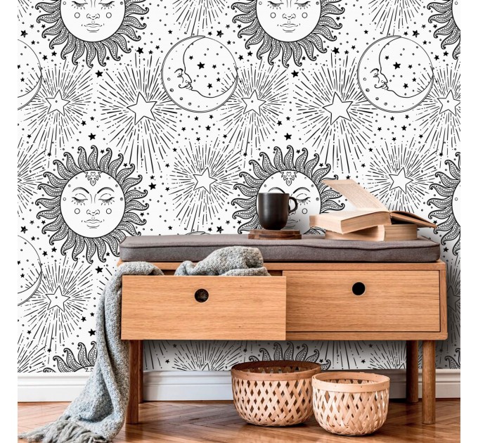 Celestial wallpaper sun and moon Boho chic style