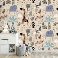Cute animals wallpaper, kids bedroom wall decal