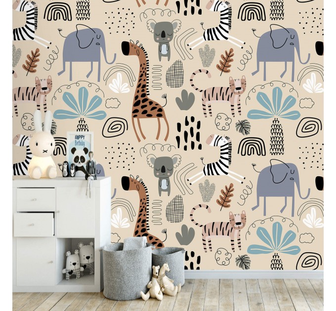 Cute animals wallpaper, kids bedroom wall decal