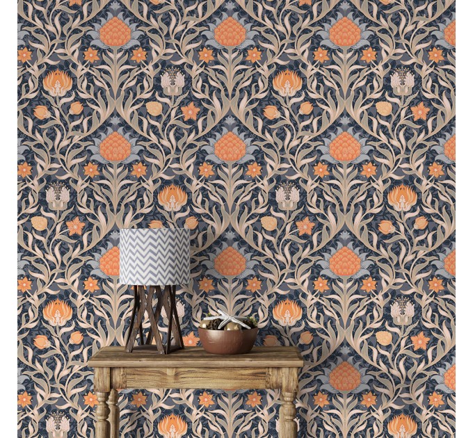Botanical vintage wallpaper leaves and flowers