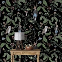 Dark botanical wallpaper Forest animals