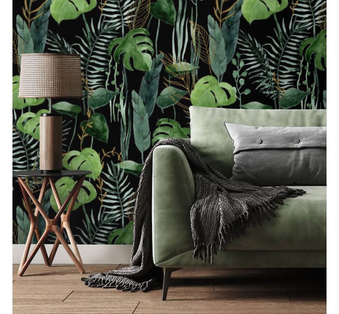 Botanical wallpaper dark green tropical leaves