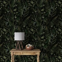Dark botanical wallpaper leaves and herbs