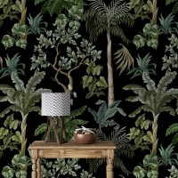 Dark botanical wallpaper palms and trees, tropical wall
