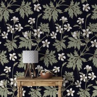 Dark floral wallpaper botanical flowers and leaves