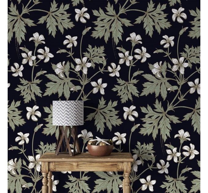 Dark floral wallpaper botanical flowers and leaves