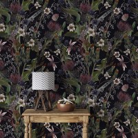 Dark floral wallpaper herbs and wildflowers