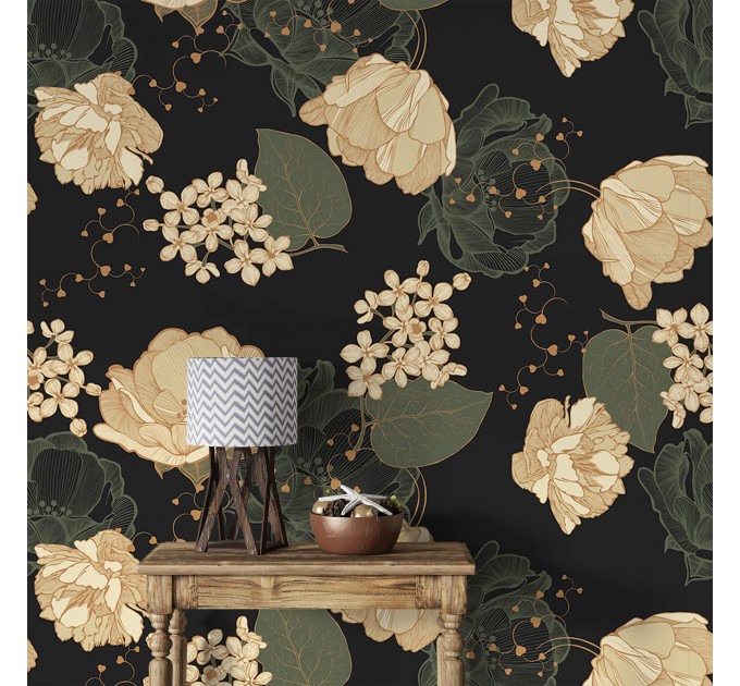 Dark floral wallpaper, moody flowers and leaves
