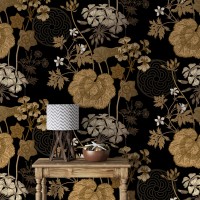 Dark floral wallpaper moody vintage design with flowers