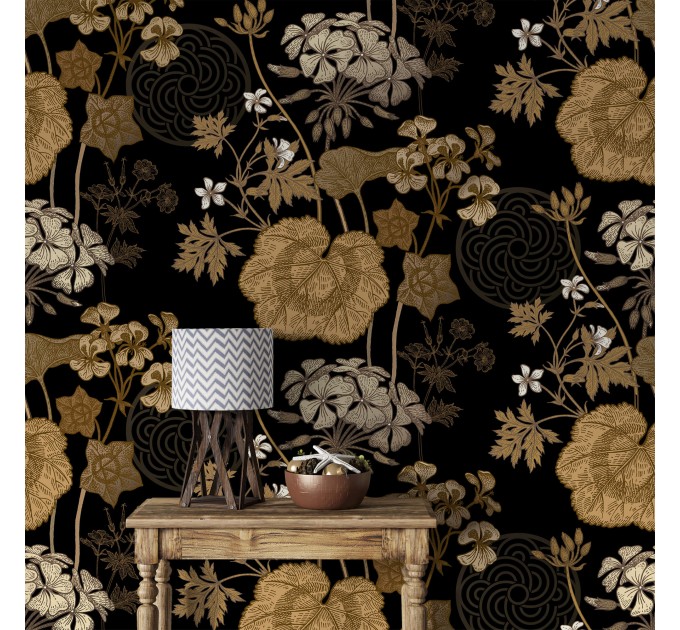 Dark floral wallpaper moody vintage design with flowers