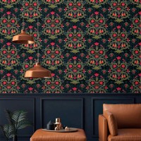 Dark floral wallpaper, moody vintage botanical decor
