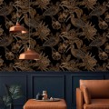 Dark floral wallpaper with birds, vintage style