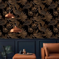 Dark floral wallpaper with birds, vintage style
