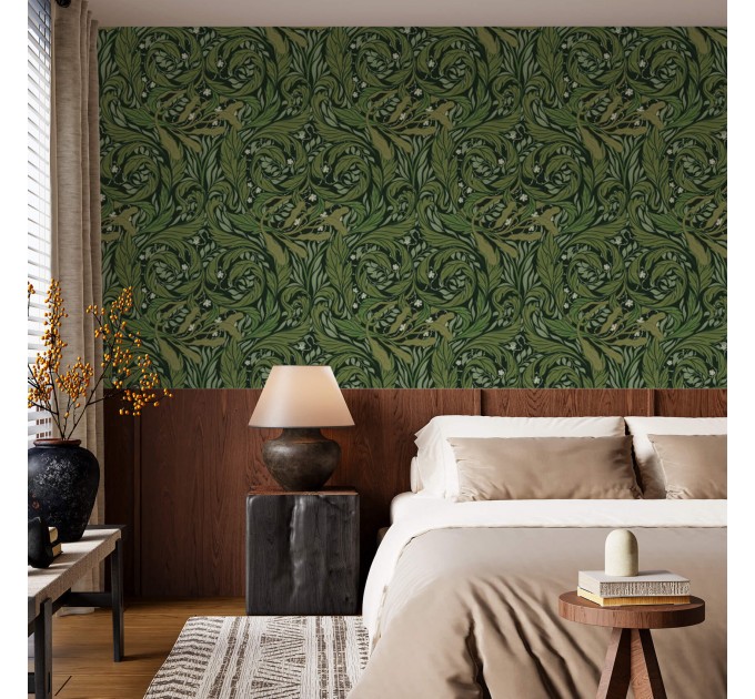 Dark green botanical wallpaper vintage style