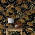 Dark wallpaper dragons on black oriental style