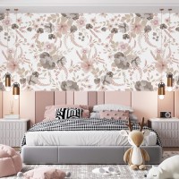 Pastel floral wallpaper Baby girl nursery accent wall