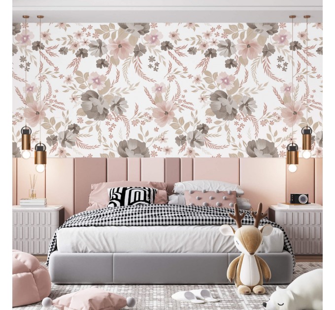 Pastel floral wallpaper Baby girl nursery accent wall